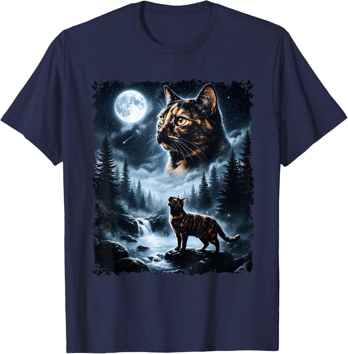 Dark Tortoiseshell Cat Howling At The Moon Halloween Cat Mom T-Shirt - T-Shirt | Navy