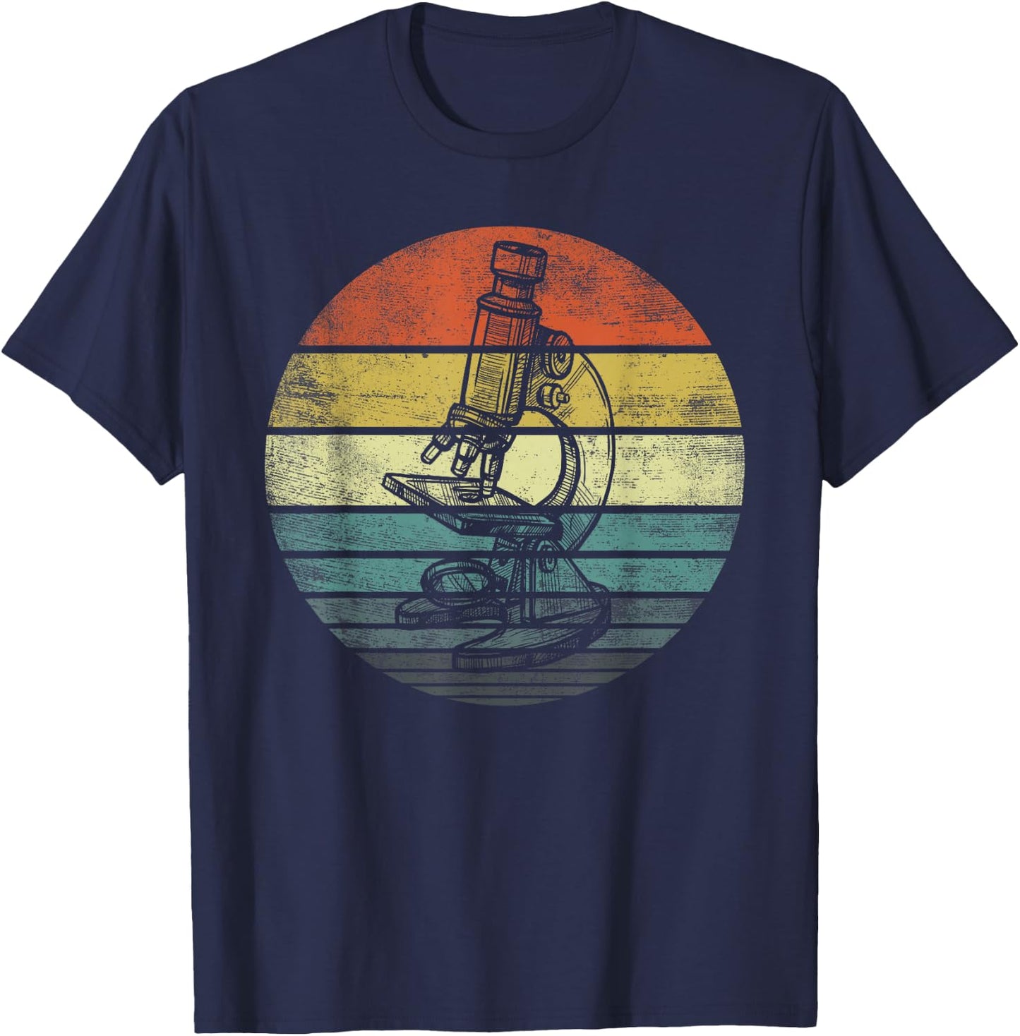 Science Gifts Retro Sunset Scientist Microscope Microscopy T-Shirt - T-Shirt | Navy