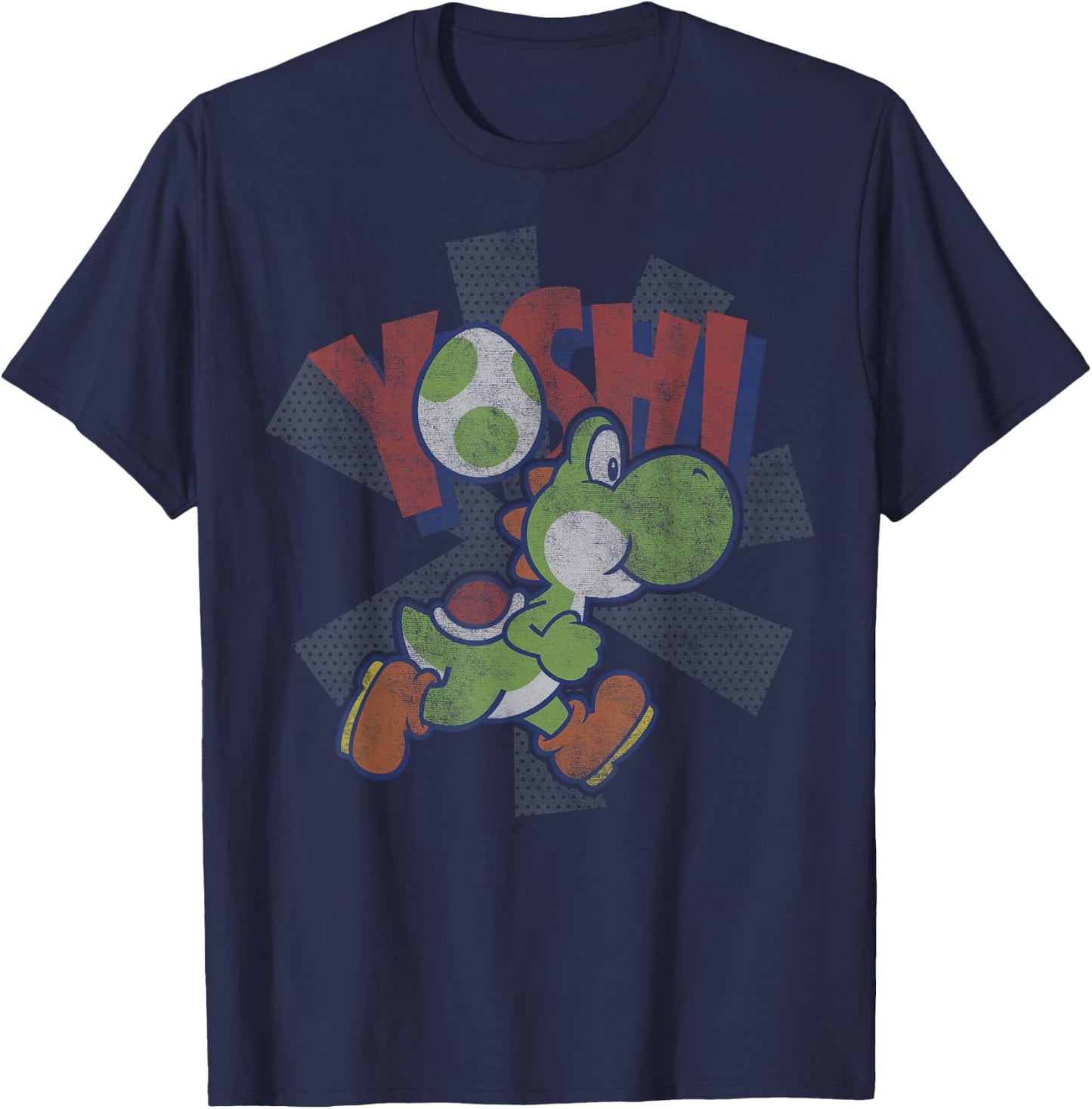 Super Mario Yoshi Distressed Logo Portrait T-Shirt - T-Shirt | Navy