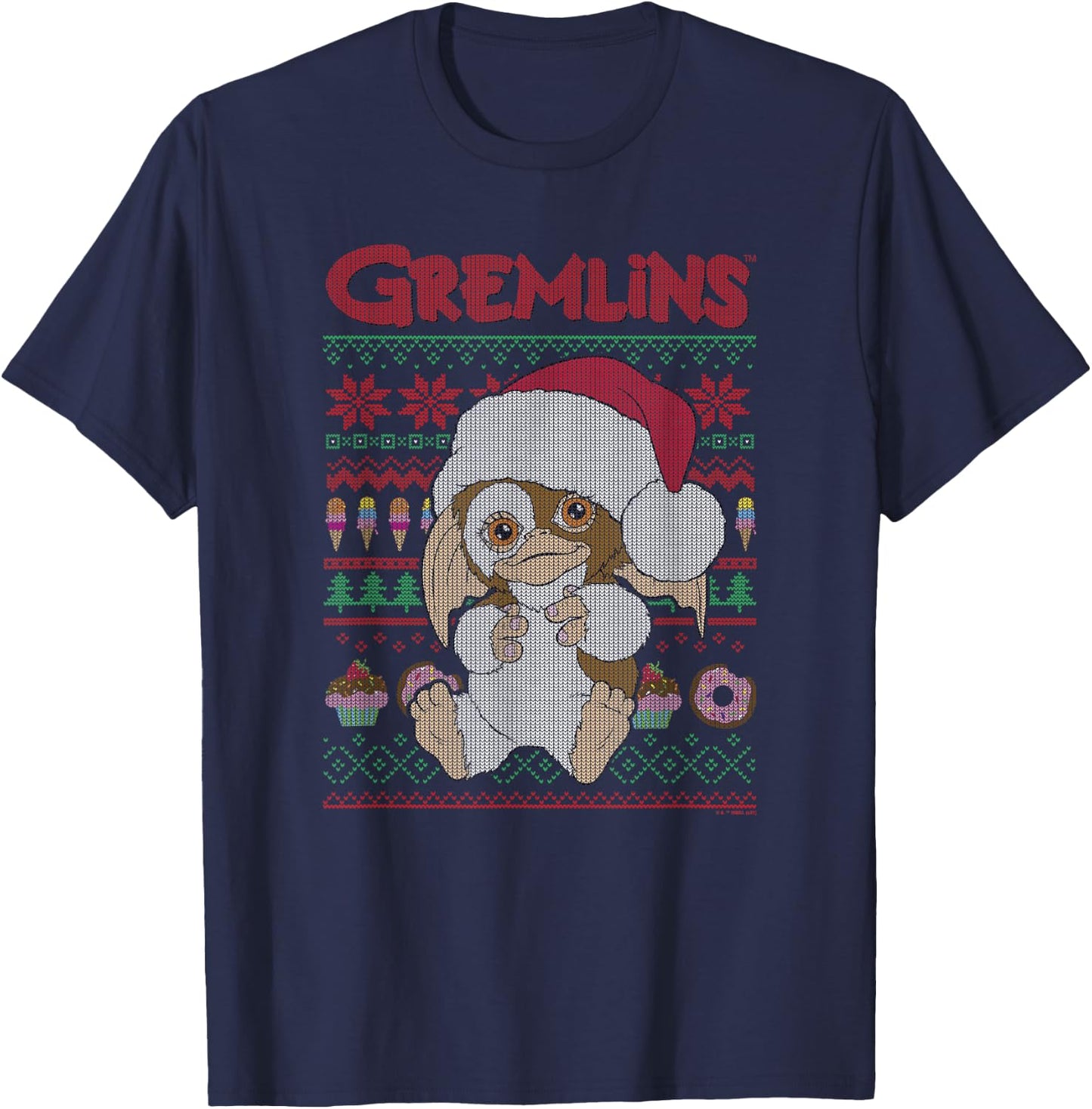 Gremlins Holiday Sweater Pattern Logo T-Shirt - T-Shirt | Navy