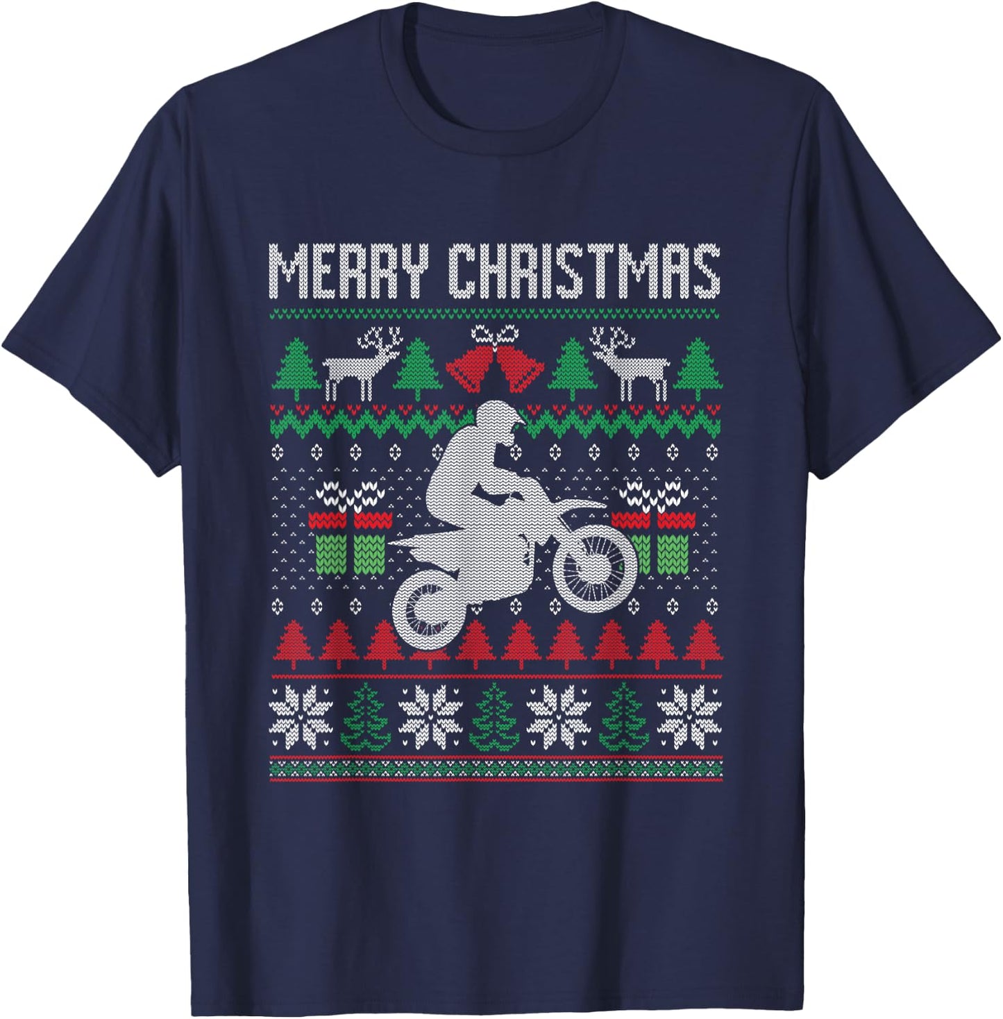 Merry Christmas Dirt Bike Santa Funny Family Matching Xmas T-Shirt - T-Shirt | Navy