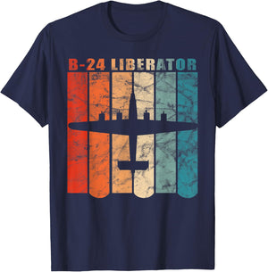 B-24 Liberator WWII Airplane Retro Colors Design T-Shirt - T-Shirt | Navy