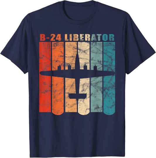 B-24 Liberator WWII Airplane Retro Colors Design T-Shirt - T-Shirt | Navy