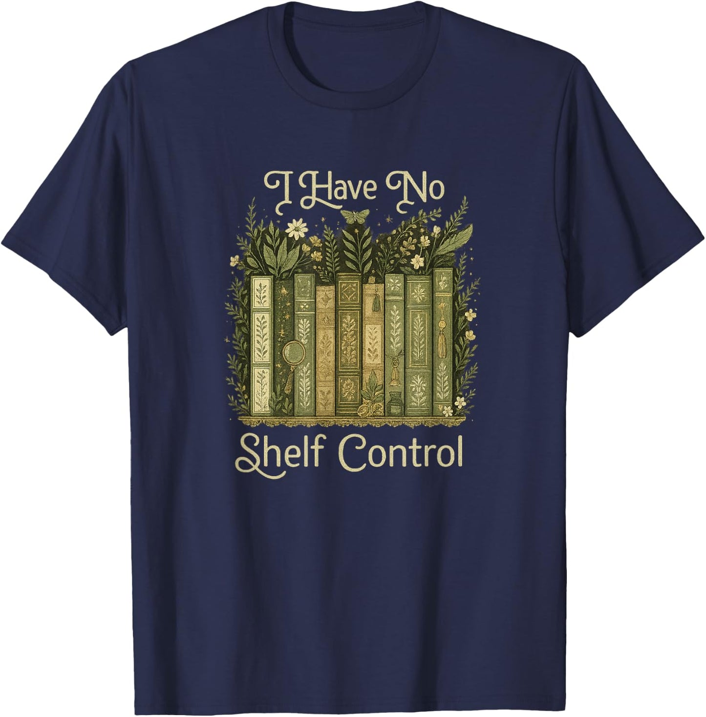 I Have No Shelf Control Vintage Botanical Books Graphic T-Shirt - T-Shirt | Navy