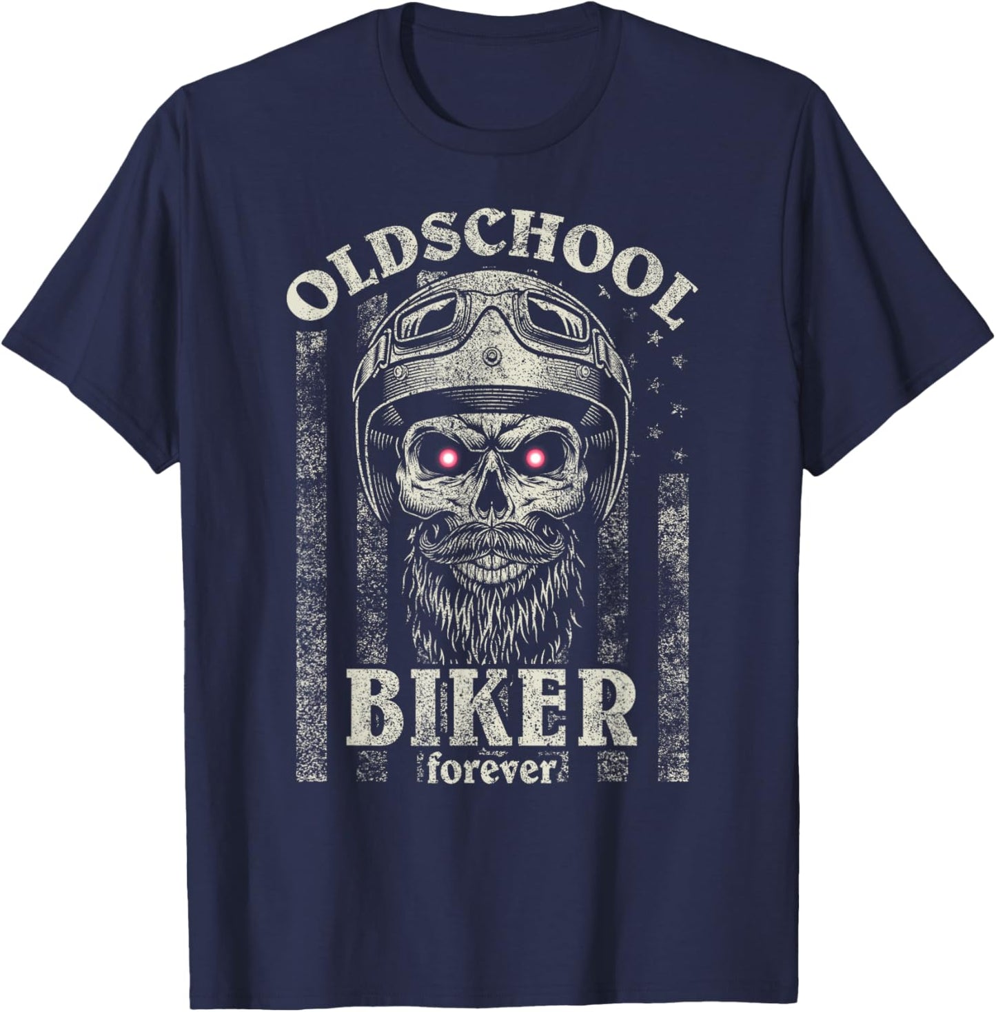 Old School Biker Forever I Motorcycle Eyes Bike Skull T-Shirt - T-Shirt | Navy