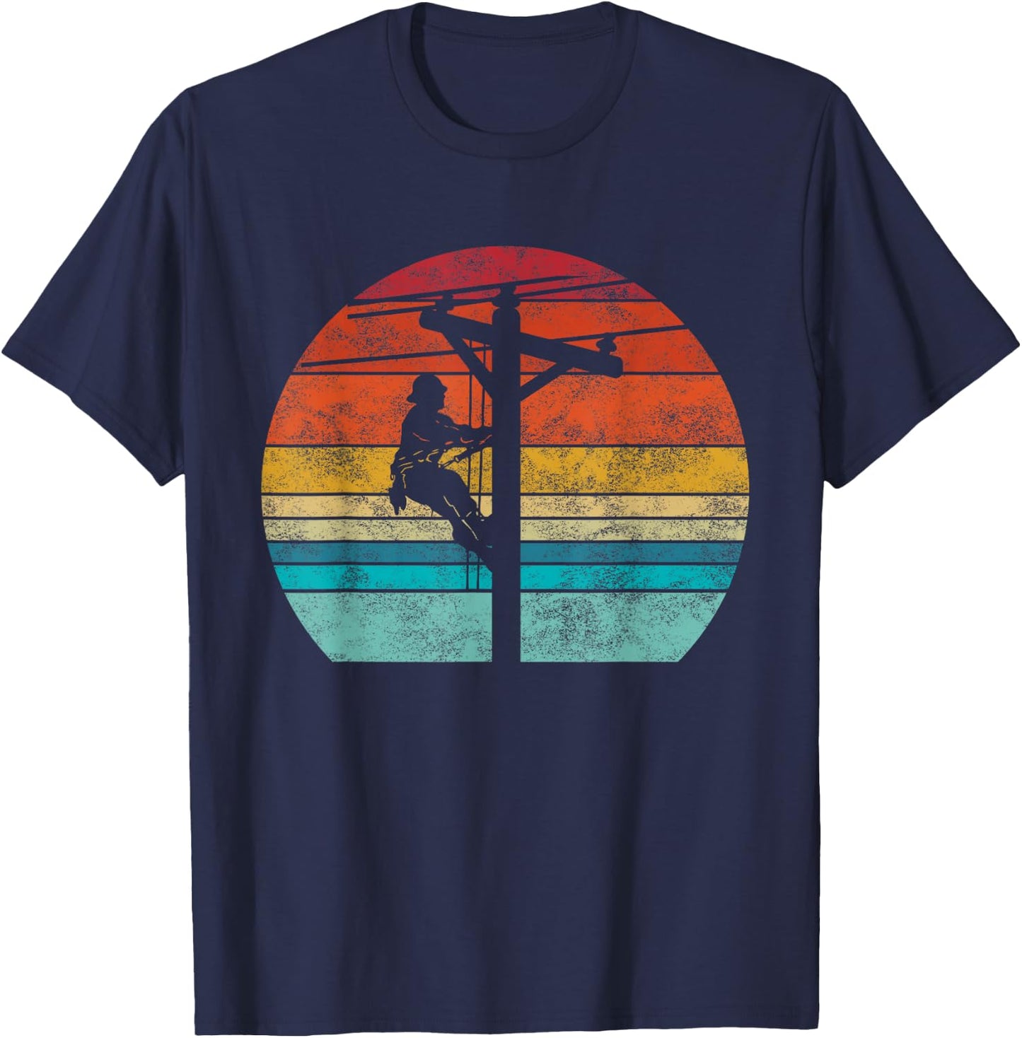 Retro style Lineman Cell Tower Line Worker T-Shirt - T-Shirt | Navy