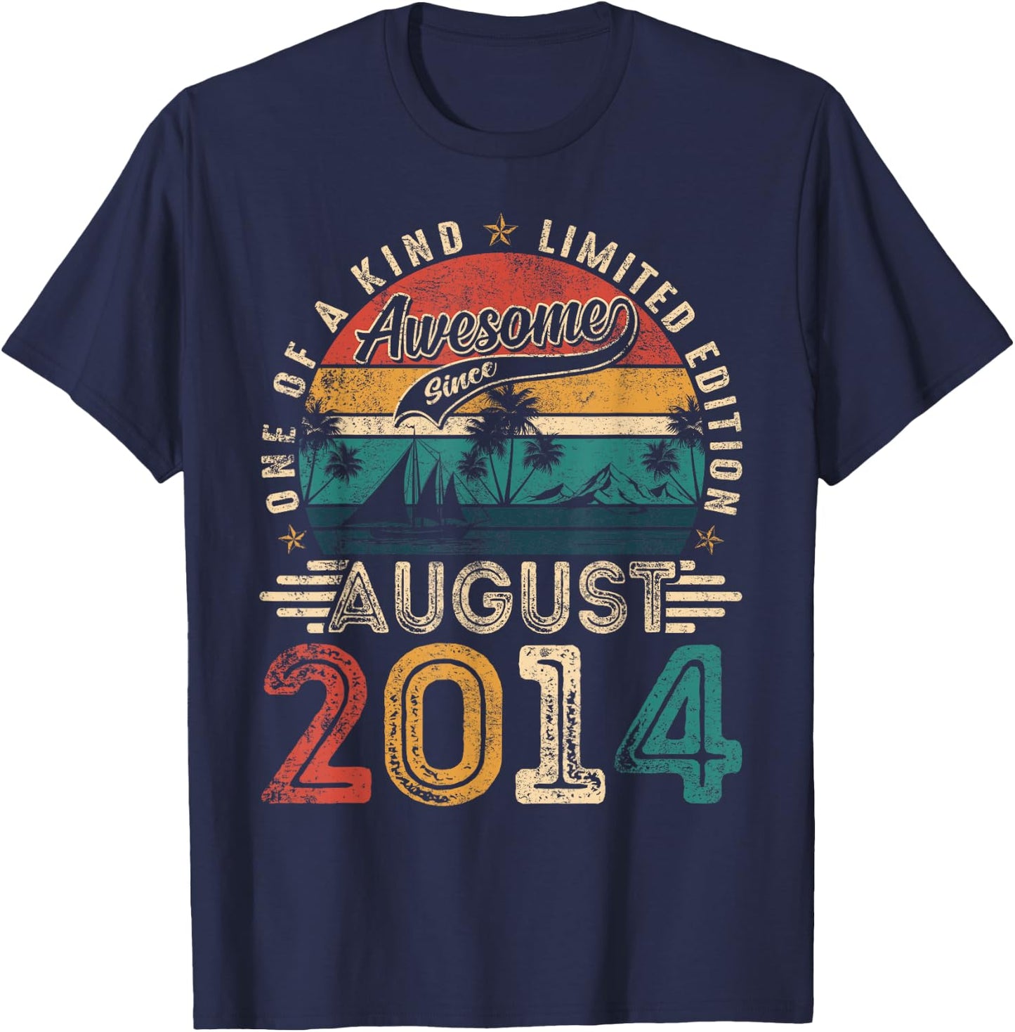 Awesome Since August 2014 Vintage Retro 11th Birthday Boys T-Shirt - T-Shirt | Navy