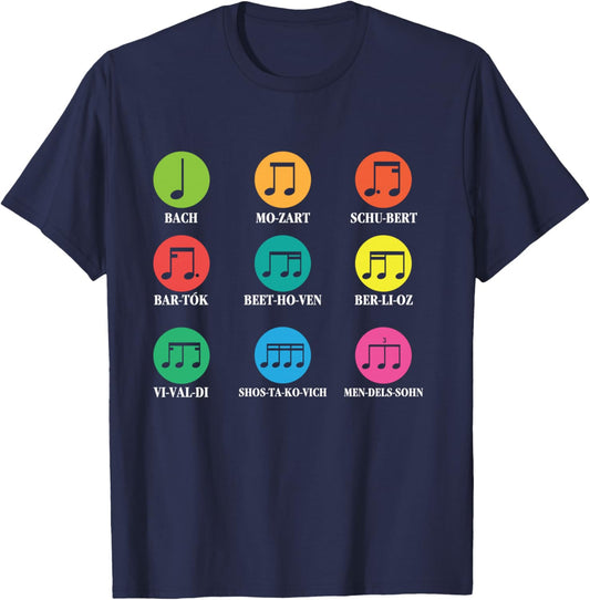 Classical Composers Classical Music Sheet Music T-Shirt - T-Shirt | Navy