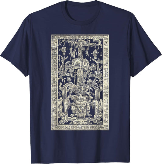 King Pakals Maya Antique Carved Spaceship T-Shirt - T-Shirt | Navy