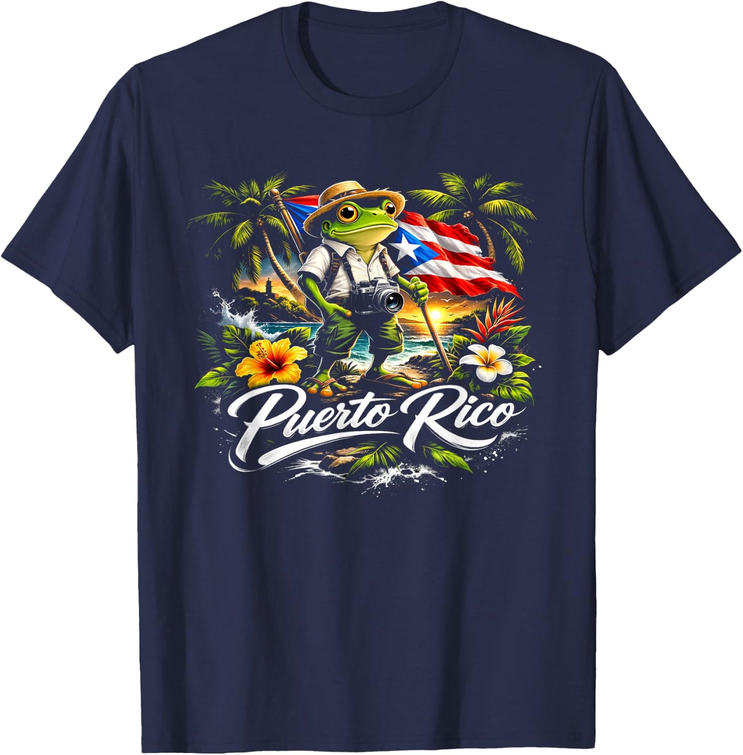 Puerto Rico Flag El Coqui National Symbol Caribbean Style T-Shirt - T-Shirt | Navy