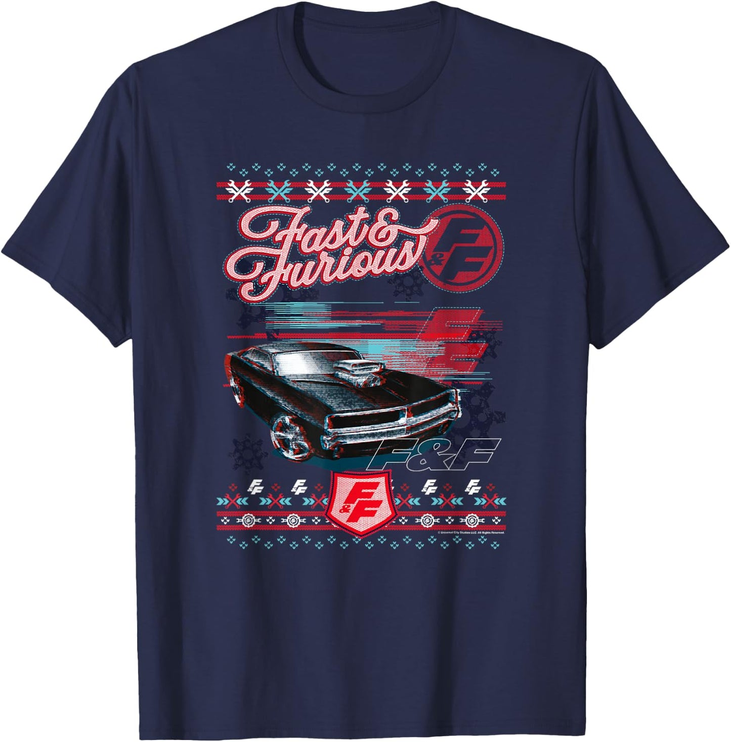 Fast & Furious Ugly Christmas Sweater Car Logo T-Shirt - T-Shirt | Navy