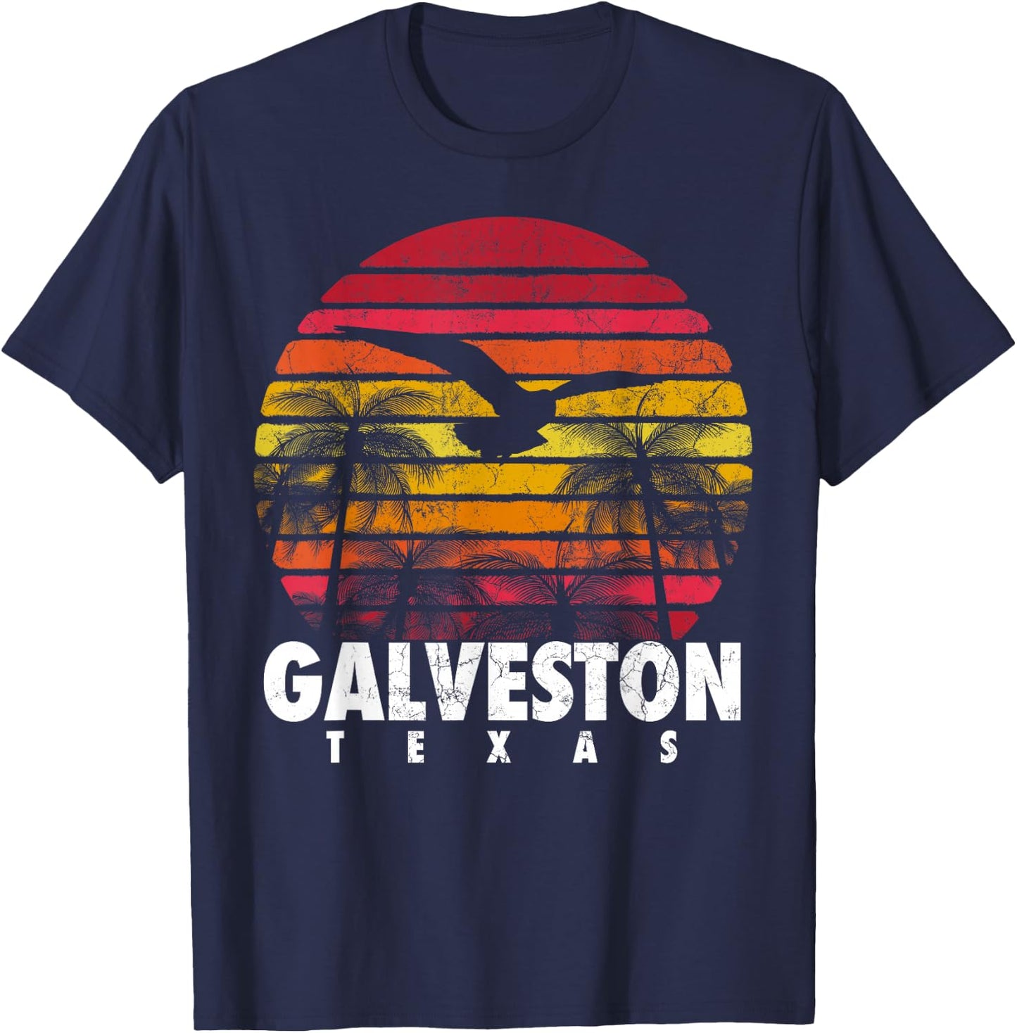 GALVESTON TX TEXAS Gift Beach Vintage Retro Sunset Souvenir T-Shirt - T-Shirt | Navy