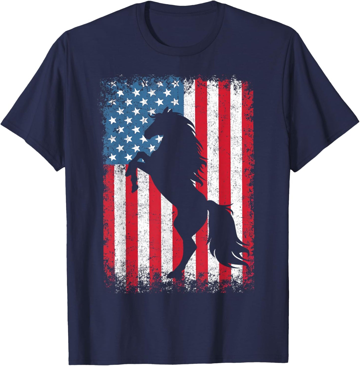 Horse American Flag USA 4th of July Men Women Boys Girls T-Shirt - T-Shirt | Navy