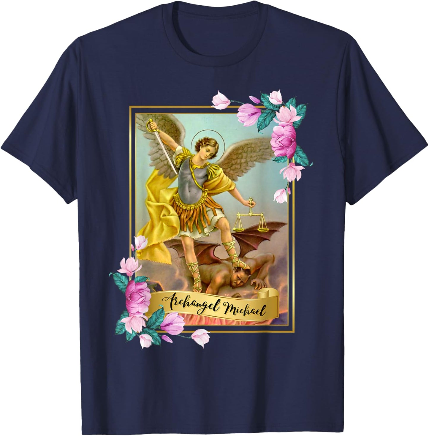 St Michael the Archangel - Protector Catholic Church Angel T-Shirt - T-Shirt | Navy