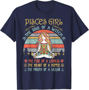 Pisces Girl The Soul Of A Witch Vintage Birthday T-Shirt - T-Shirt | Navy