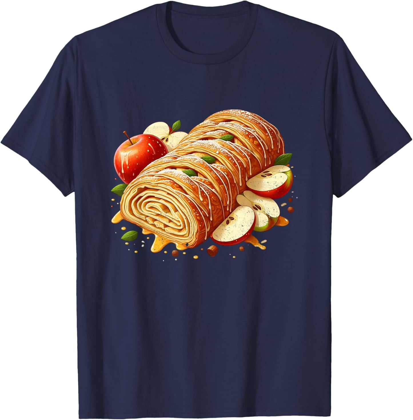 Apple Strudel Cake Design T-Shirt - T-Shirt | Navy
