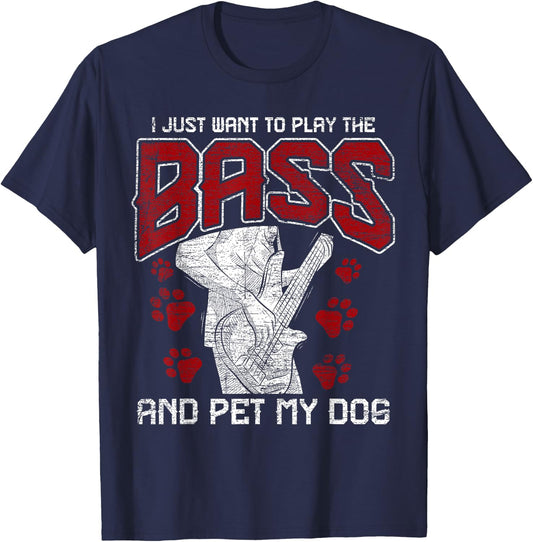 Bass Guitar - Pet My Dog - Bassist Bass Guitarist T-Shirt - T-Shirt | Navy
