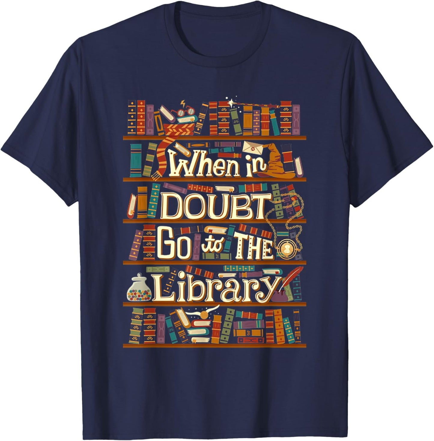 When In Doubt Go To The Library Idea For Lovers Book Reading T-Shirt - T-Shirt | Navy