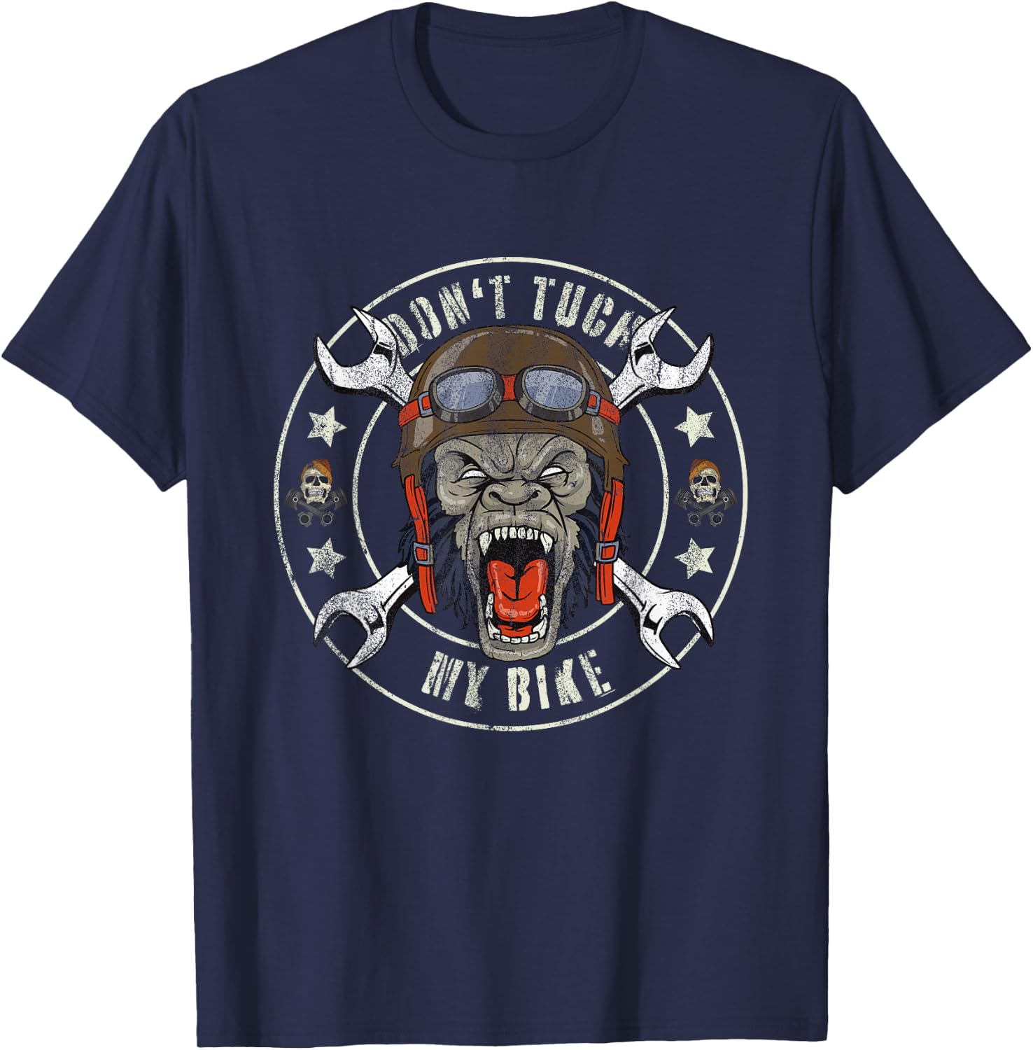 Don't Tuch My Bike Gorilla and Wrenches Biker Mechanic T-Shirt - T-Shirt | Navy