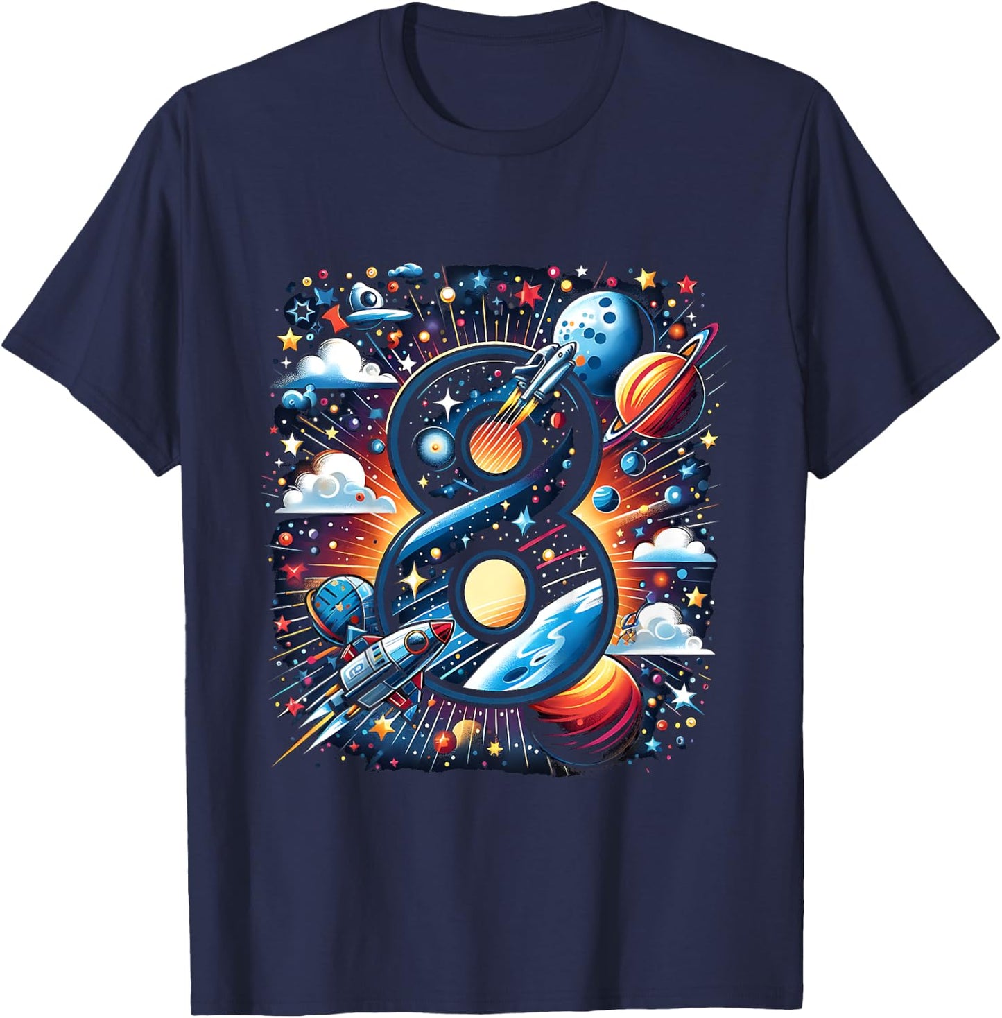 Kids Astronaut 8th Birthday Space Boys 8 Years Spaceship T-Shirt - T-Shirt | Navy