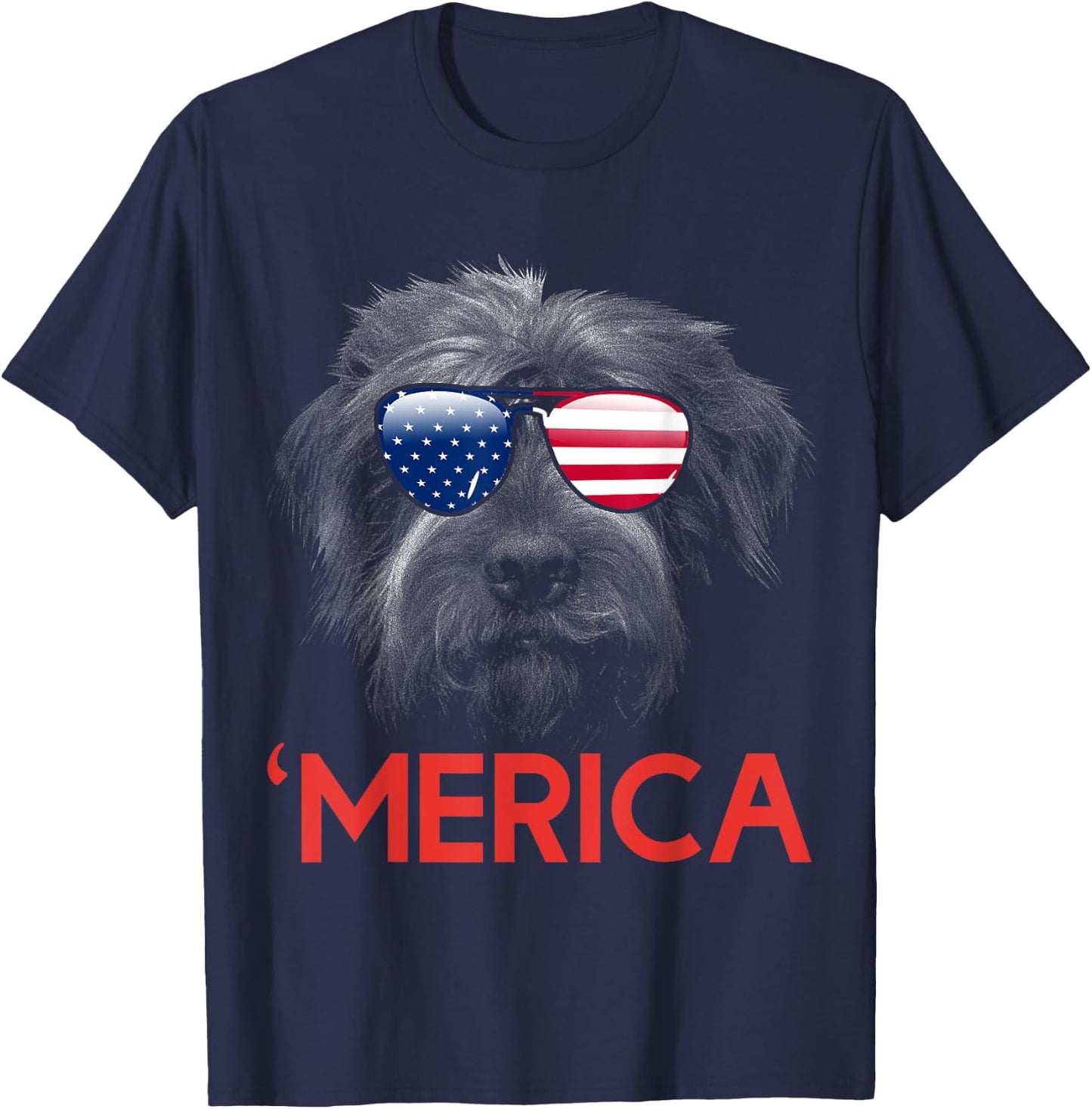 Merica Wirehaired pointing griffon American Flag Women Men T-Shirt - T-Shirt | Navy