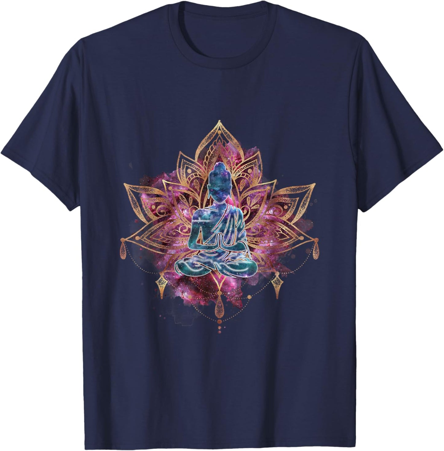 Spiritual Buddha In Lotus Flower Magic Meditation Yoga Pose T-Shirt - T-Shirt | Navy