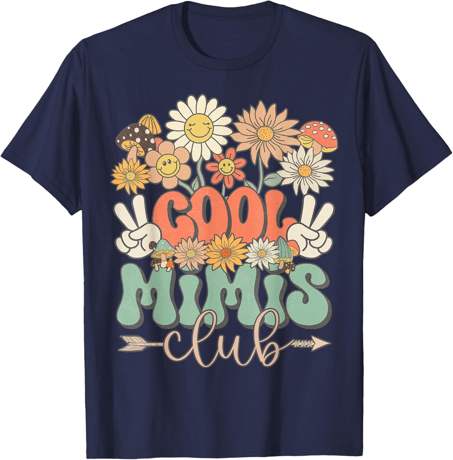 Cool Mimis Club Groovy Retro Floral Mimi Matching Family T-Shirt - T-Shirt | Navy