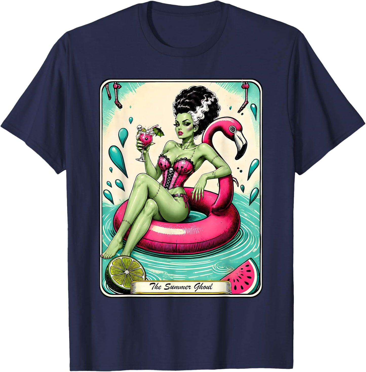 Spooky Summer Ghoul Summerween Goth Tarot Card T-Shirt - T-Shirt | Navy