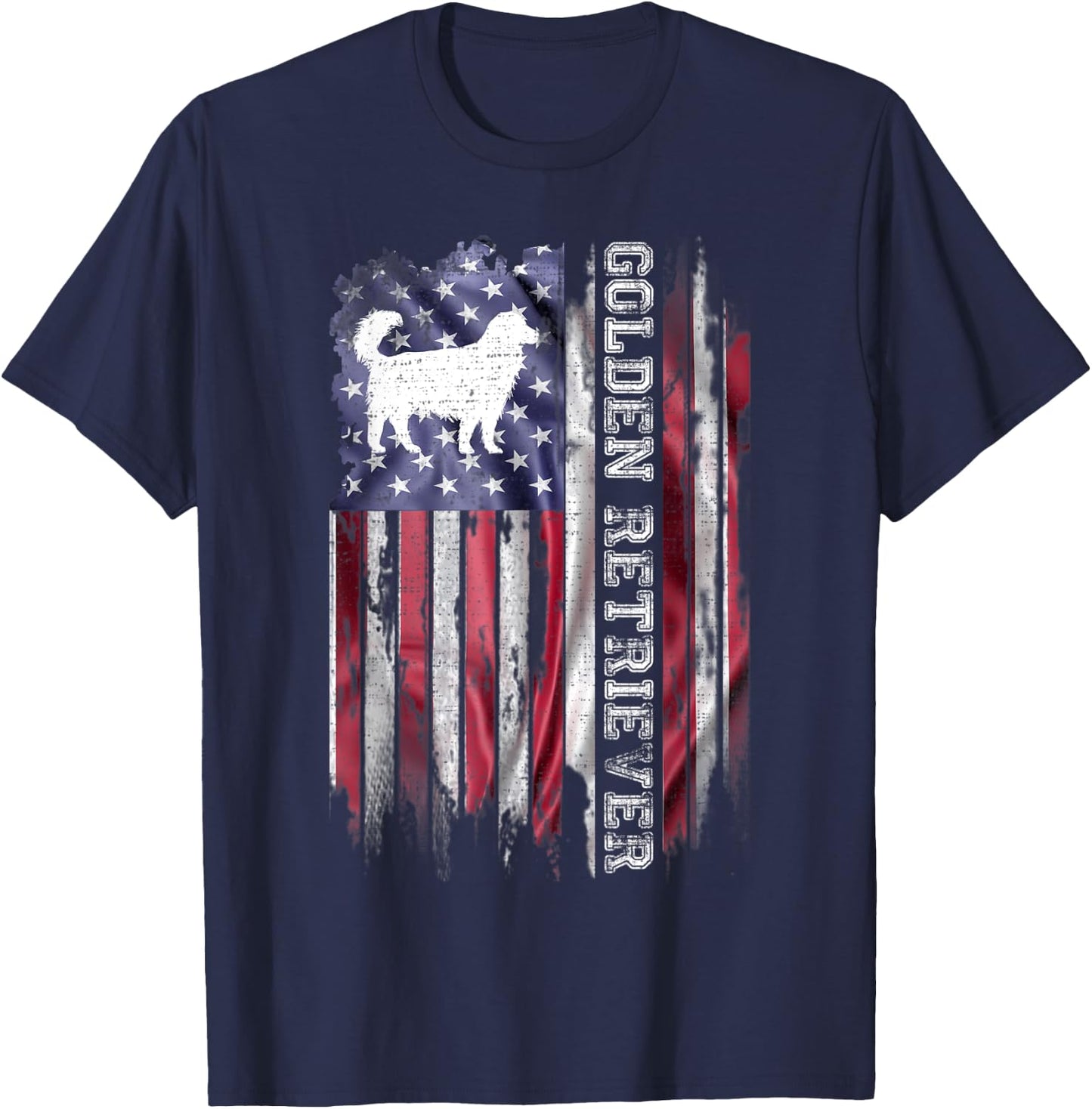 Vintage USA American Flag Love Golden Retriever Silhouette T-Shirt - T-Shirt | Navy