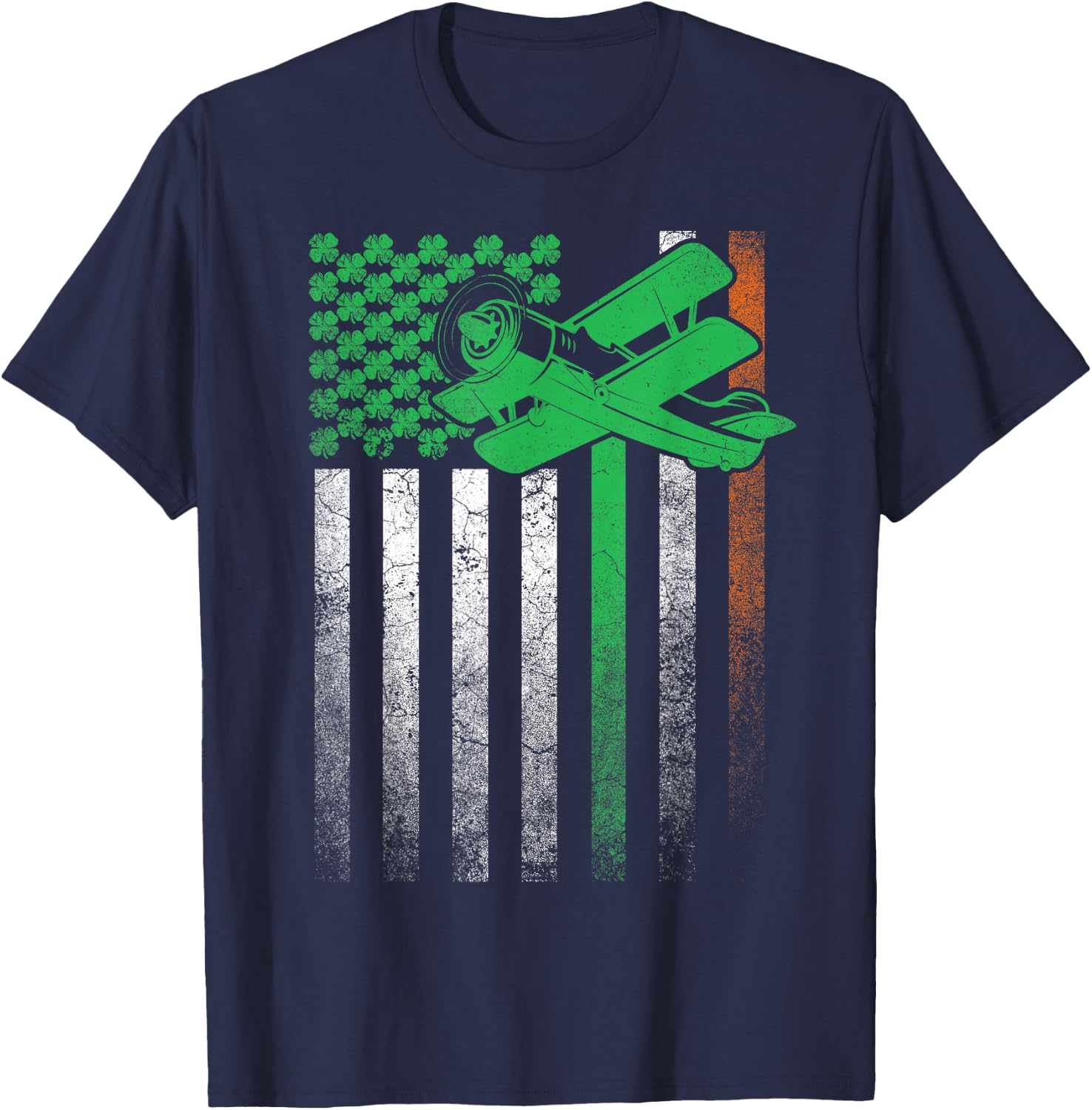 Pilot Airplane Irish American Flag St. Patrick's Day Flying Women Kids Men T-Shirt - T-Shirt | Navy