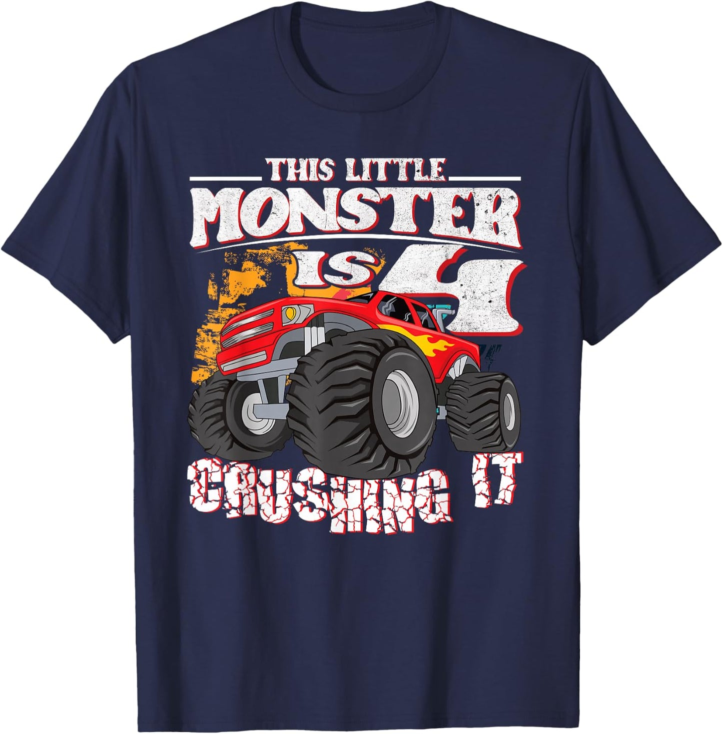 4th Birthday Kids This Little Monster Truck T-Shirt - T-Shirt | Navy