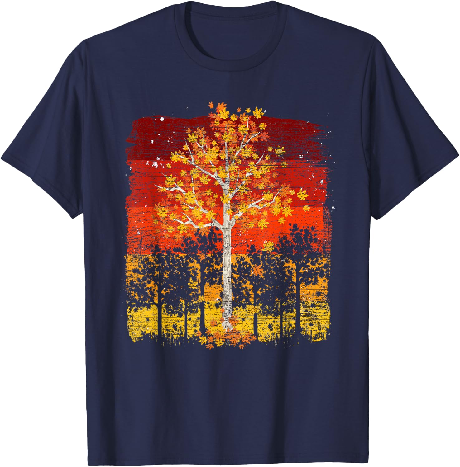 Fall Landscape Thanksgiving Autumn Leaves Forest Fall T-Shirt - T-Shirt | Navy