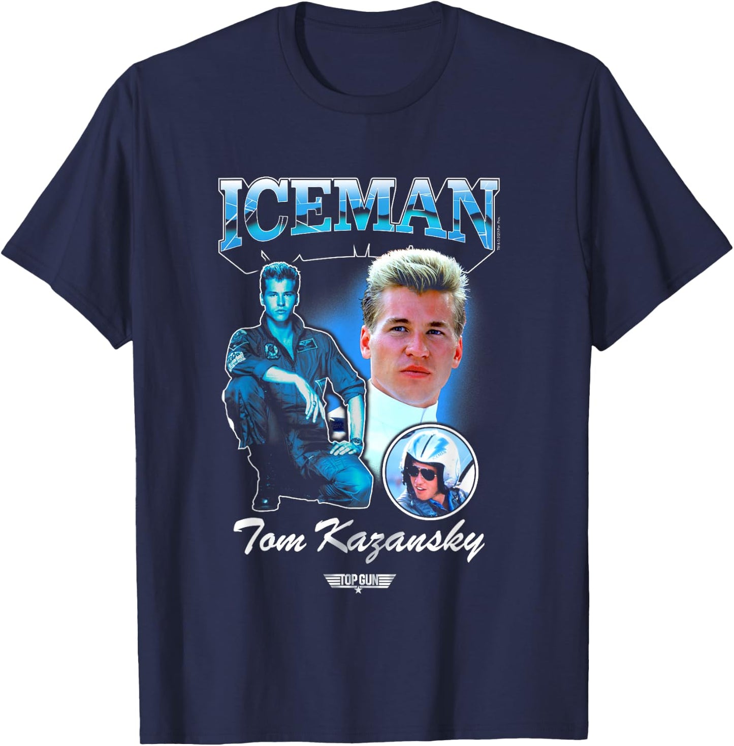 Top Gun Iceman Tom Kazansky 90's Vibe Collage Chest Logo T-Shirt - T-Shirt | Navy