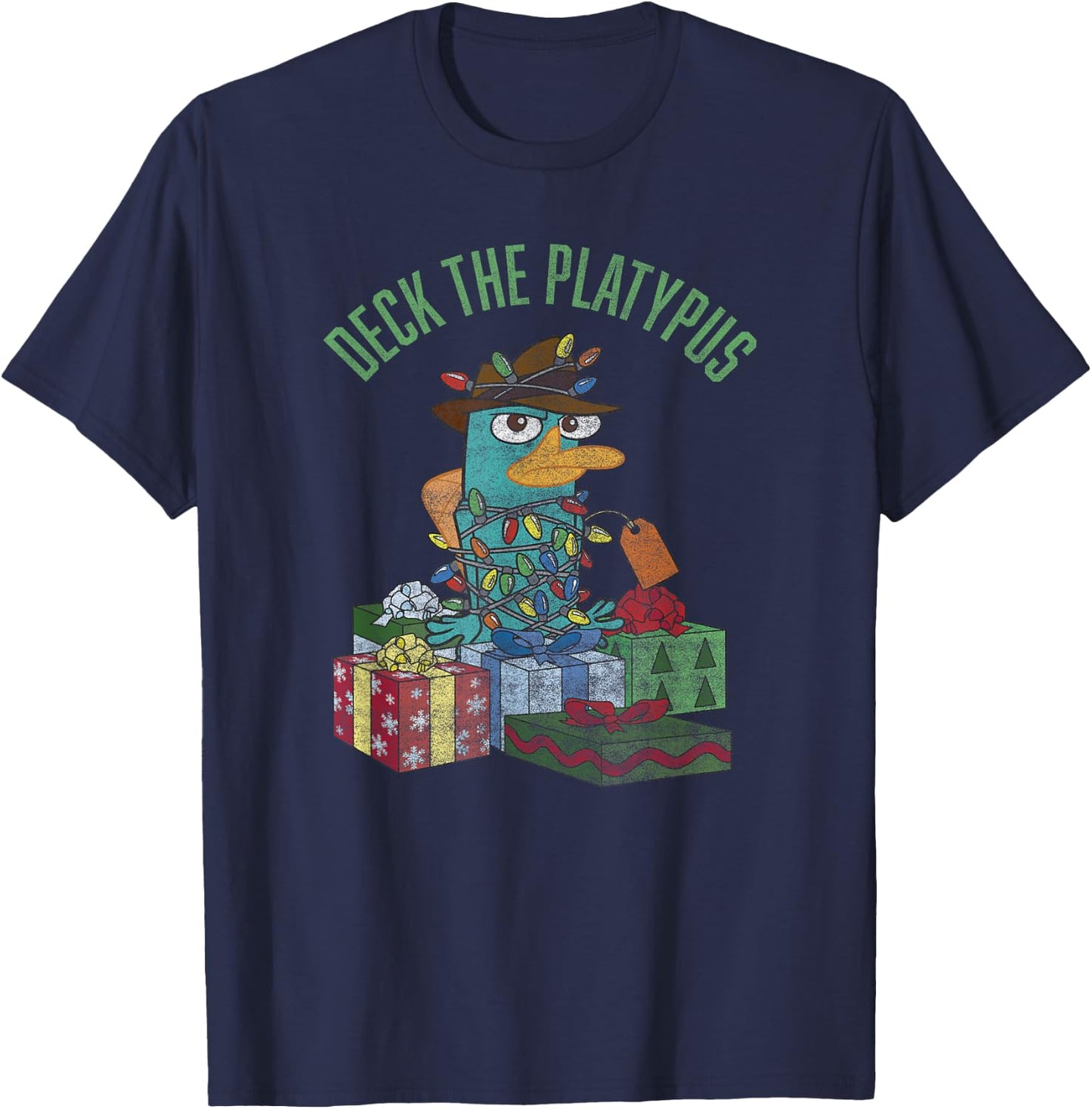 Disney Phineas and Ferb Christmas Perry Deck The Platypus T-Shirt - T-Shirt | Navy