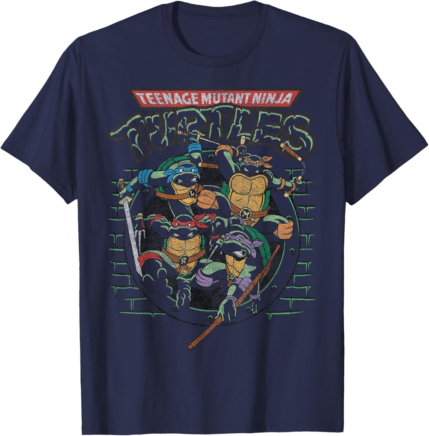 TMNT Ninja Turtles Action Shot All Characters T-Shirt - T-Shirt | Navy