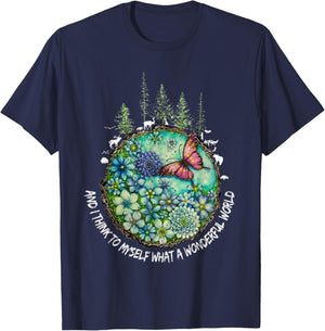 and I Think to Myself What A Wonderful World Hippie Peace T-Shirt - T-Shirt | Navy