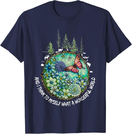and I Think to Myself What A Wonderful World Hippie Peace T-Shirt - T-Shirt | Navy