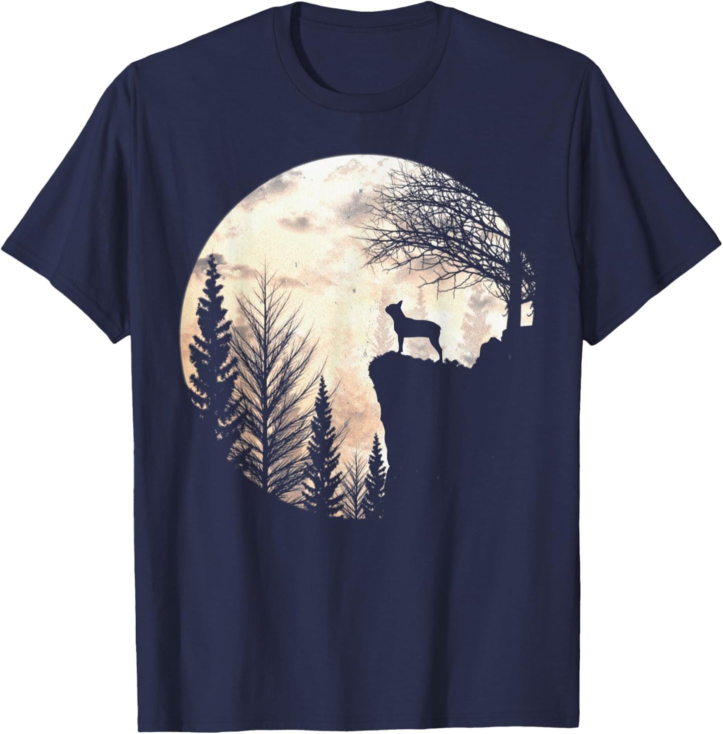 Funny Boston Terrier Dog Scary And Moon Halloween Costume Women T-Shirt - T-Shirt | Navy