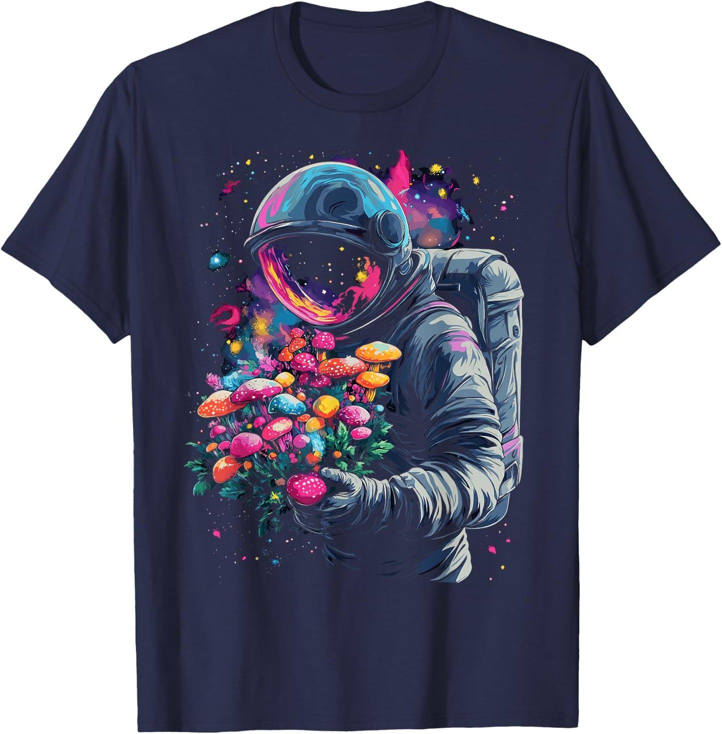 Trippy EDM Mushroom Astronaut Psychedelic T-Shirt - T-Shirt | Navy