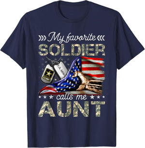 My Favorite Soldier Calls Me Aunt Proud Army Aunt T-Shirt - T-Shirt | Navy