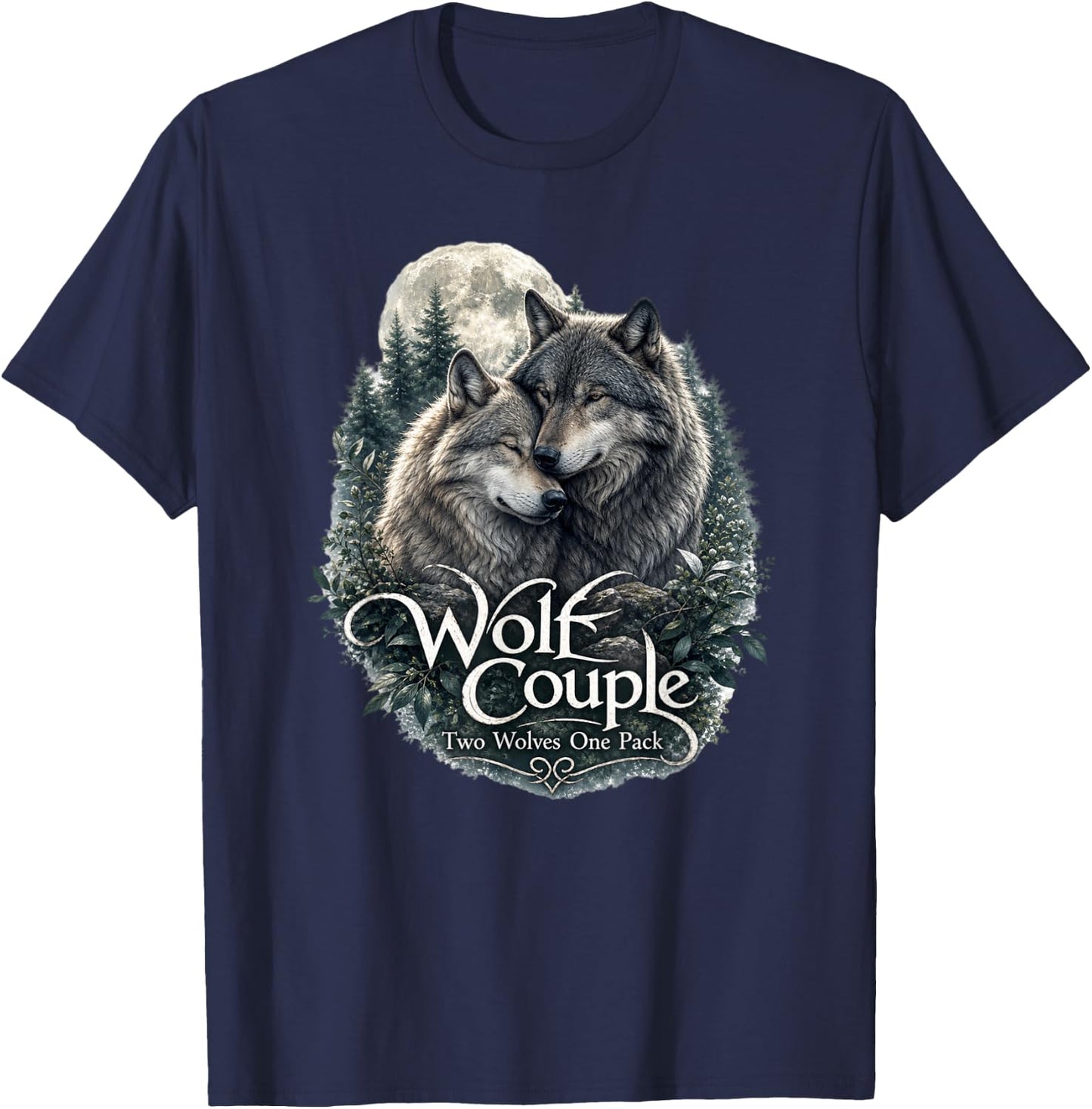 Wolf Couple Graphic Funny Wolf Lovers Wildlife Gift T-Shirt - T-Shirt | Navy