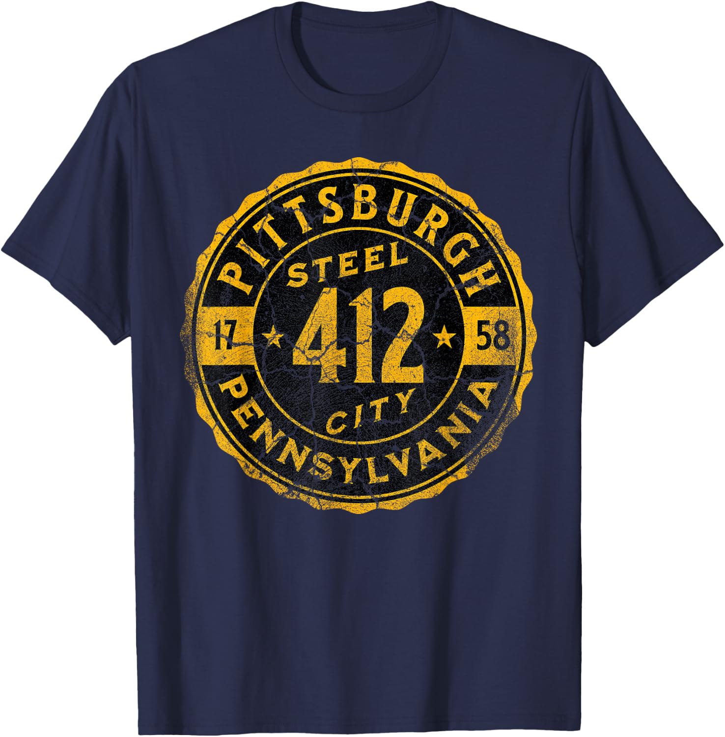 Pittsburgh Pennsylvania 412 Steel City Home Vintage T-Shirt - T-Shirt | Navy