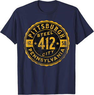 Pittsburgh Pennsylvania 412 Steel City Home Vintage T-Shirt - T-Shirt | Navy
