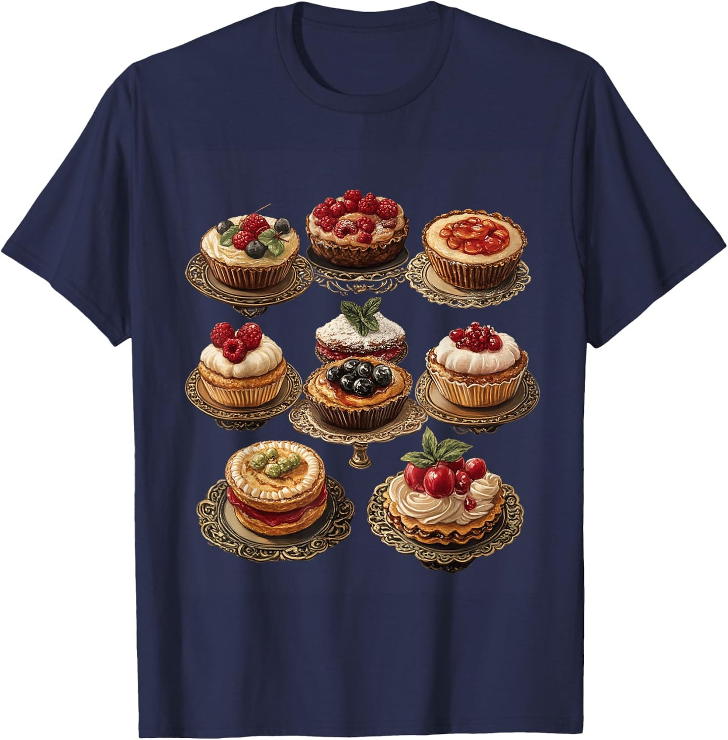 Illustrated Pastries and Desserts Collection T-Shirt - T-Shirt | Navy