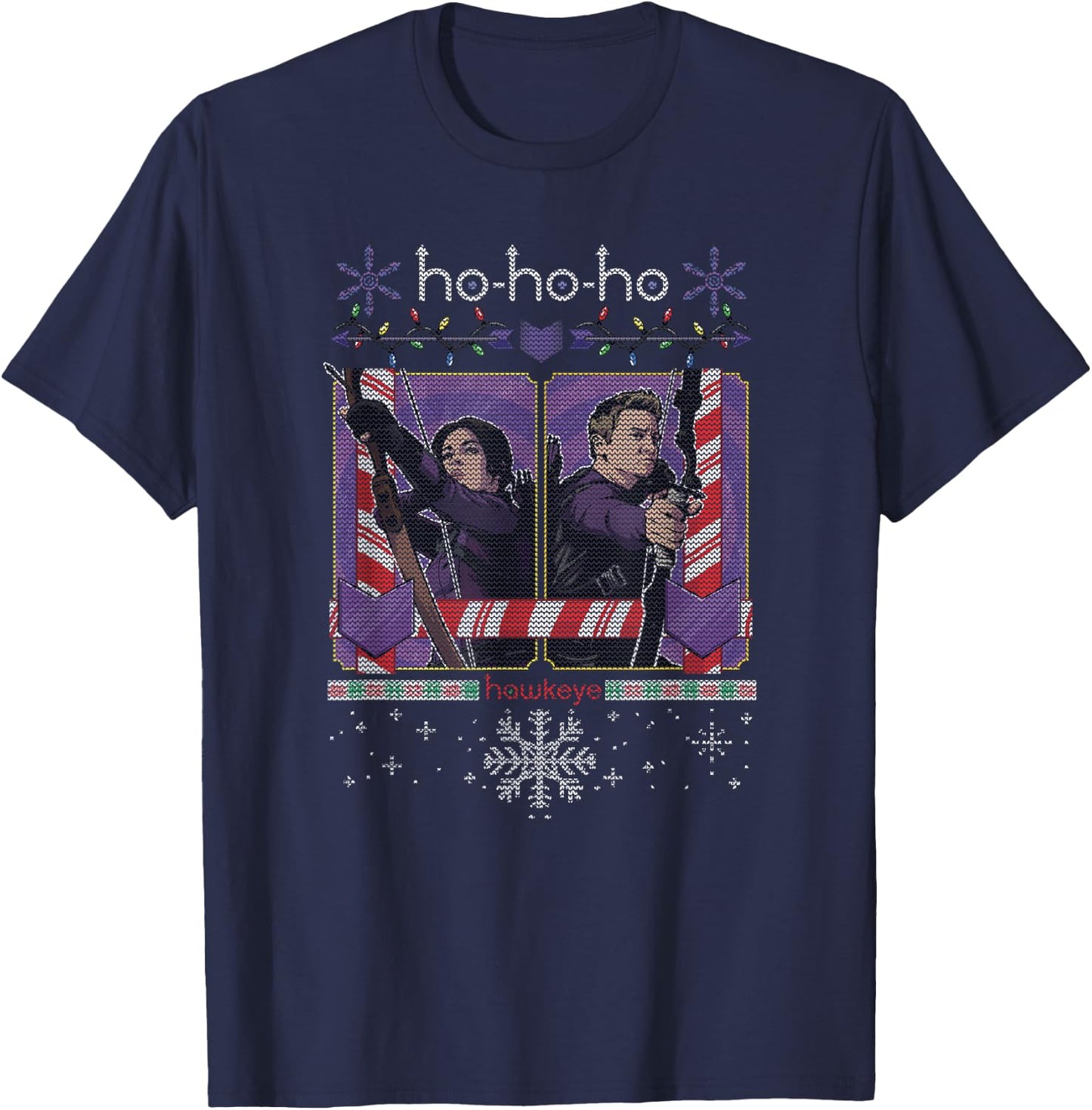 Marvel Hawkeye Ho-Ho-Ho Hawkeye And Kate Ugly Christmas T-Shirt - T-Shirt | Navy