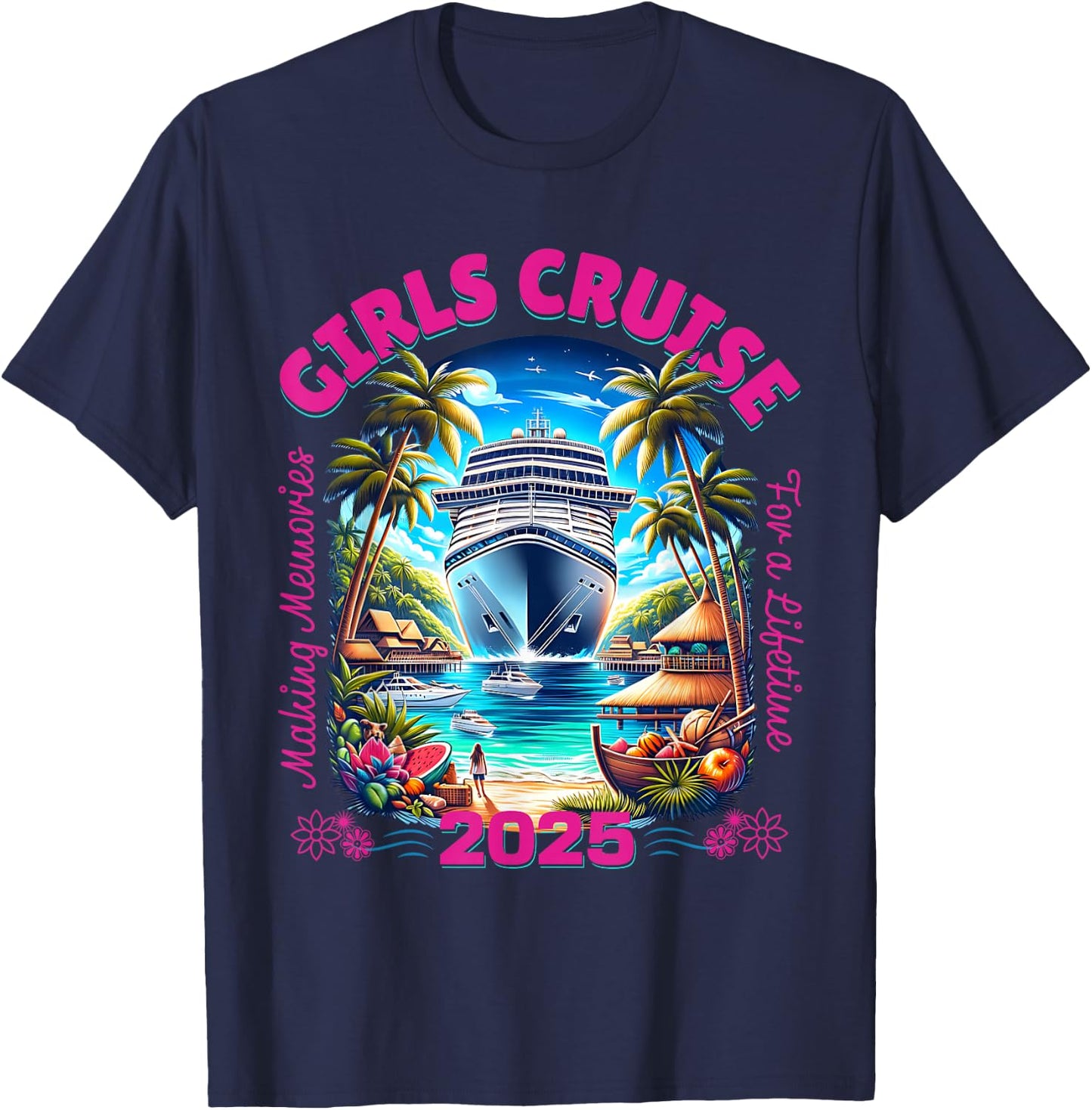 Fun Matching Vacation Women's Besties BFF Girls Cruise 2025 T-Shirt - T-Shirt | Navy