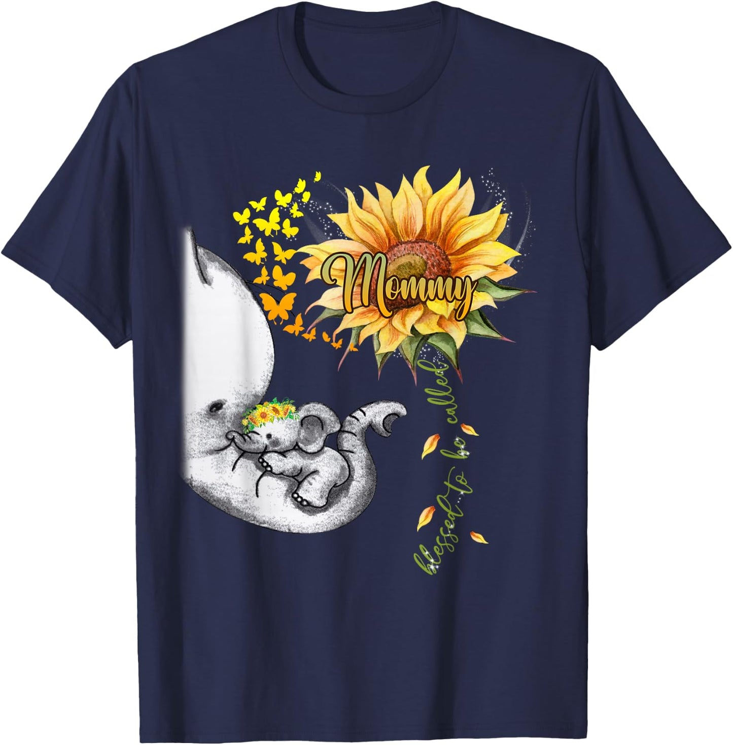 Blessed To Be Called Mommy Sunflower Elephant Mother's Day T-Shirt - T-Shirt | Navy