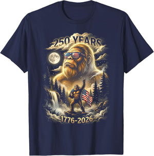 250 Years Bigfoot Howling Moon American Flag T-Shirt - T-Shirt | Navy