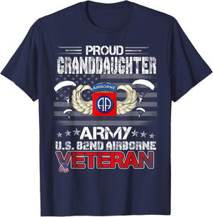 Proud Granddaughter Army US 82nd Airborne Veteran Patriotic Women Men T-Shirt - T-Shirt | Navy