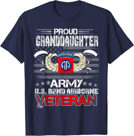 Proud Granddaughter Army US 82nd Airborne Veteran Patriotic Women Men T-Shirt - T-Shirt | Navy